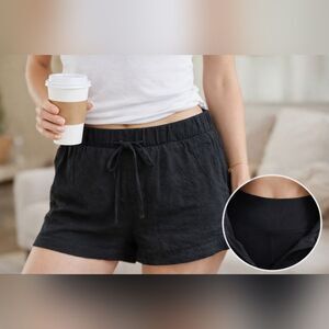 Black Drawstring Shorts L Low Mid Rise Tummy Control Built In Shaping Relaxed Fi